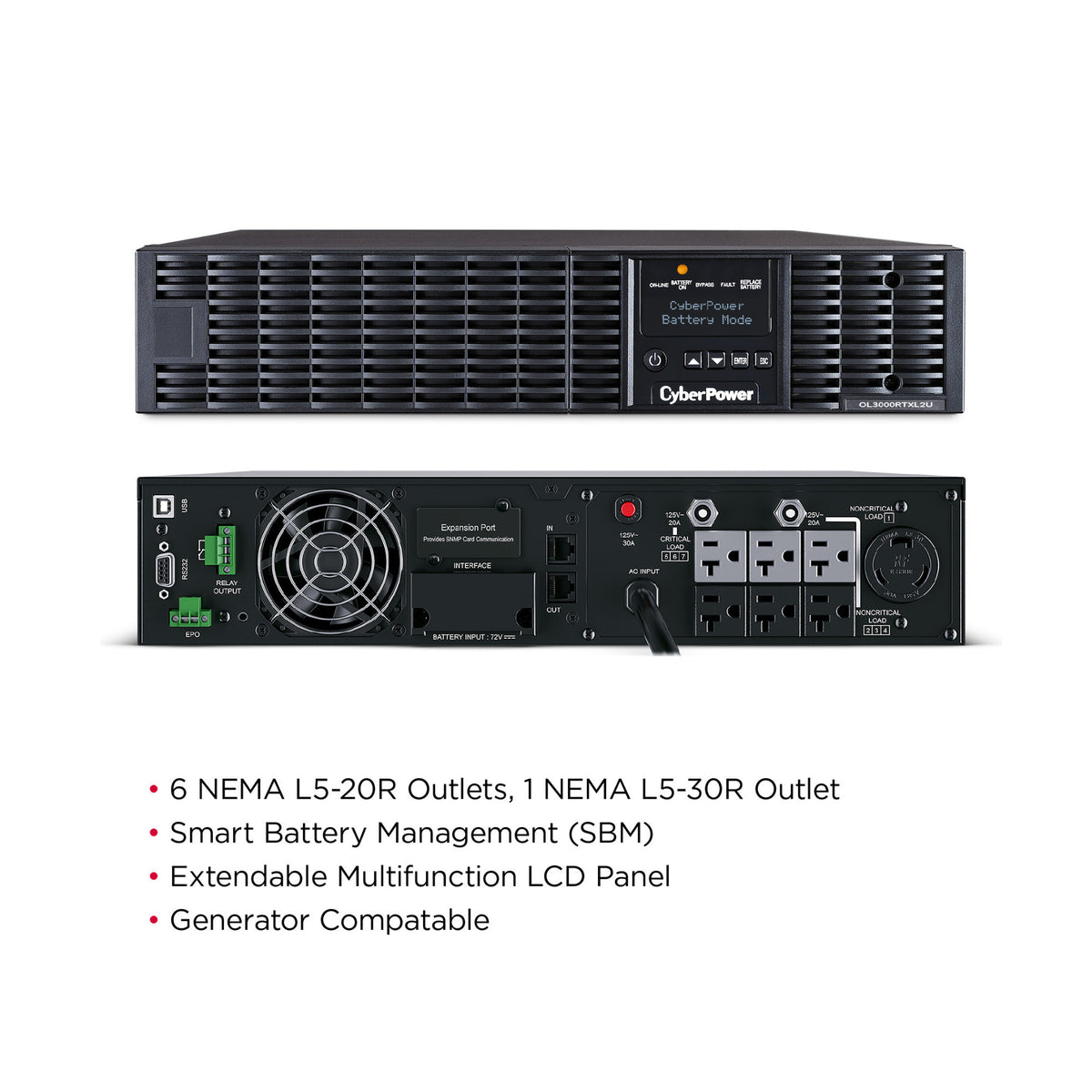 CyberPower OL3000RTXL2U Smart App Online Rack/Tower UPS 3000VA/2700W 100-125V Sine Wave 2U LCD