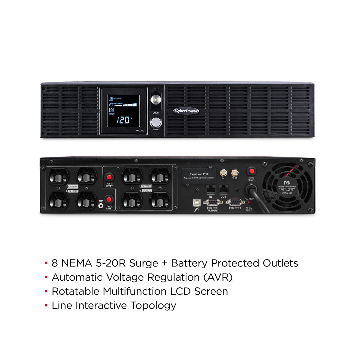 CyberPower OR2200LCDRT2U Smart App LCD 2000VA/1320W Line Interactive Rack Tower UPS