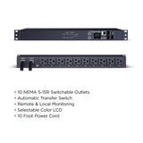CyberPower PDU44001 1U Switched ATS Rackmount Power Distribution Unit with 10 Switchable Outlets