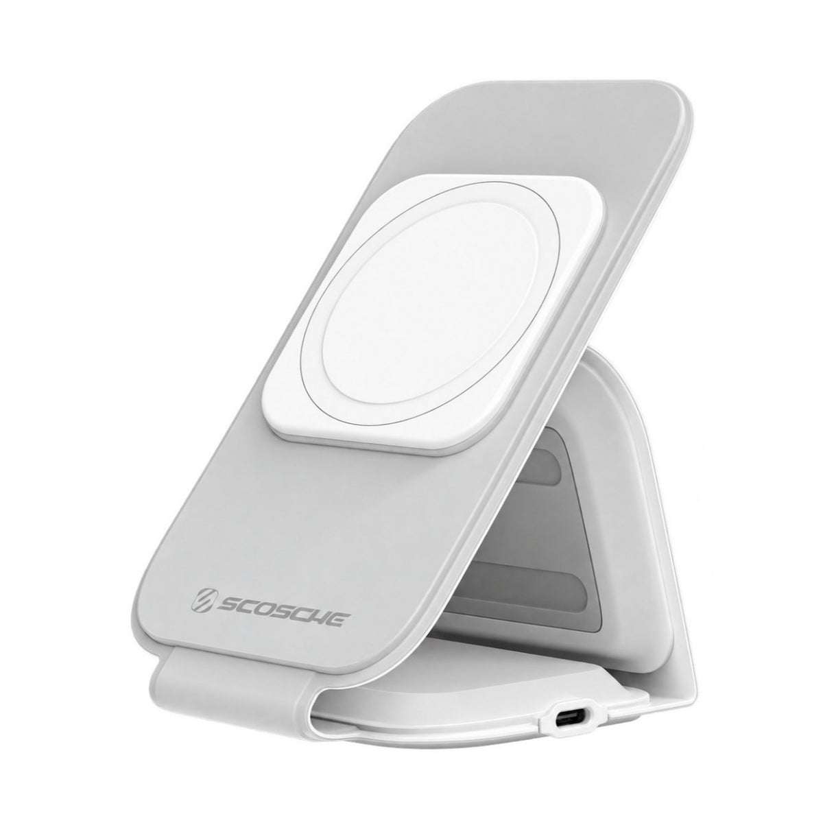 Scosche MagicMount Travel Folding 2-in-1 MagSafe Wireless Charger with USB-C Cable (White)