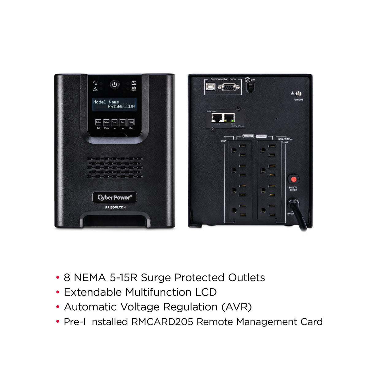 CyberPower PR1500LCDN 1500VA/1050W Sine Wave Mini Tower UPS with RMCARD205