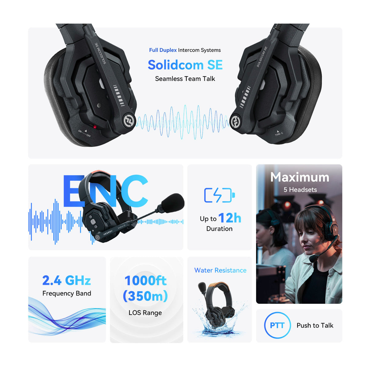 Hollyland Solidcom SE Global 4S 4-Person Noise Cancelling Wireless Intercom Headset System