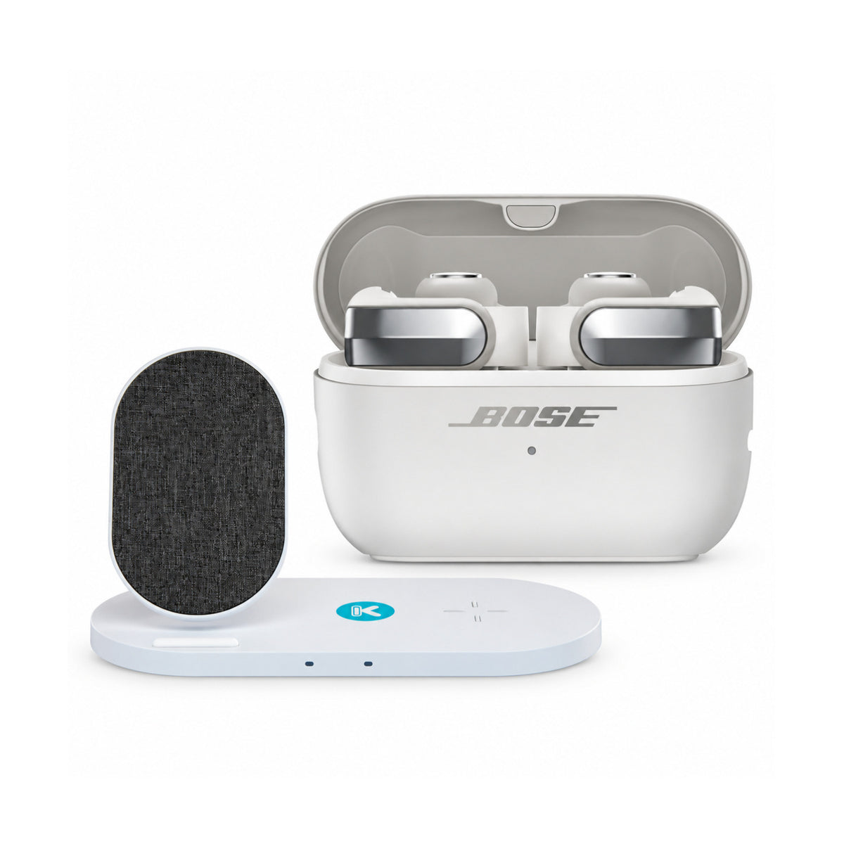 Bose Ultra 2nd Gen Open-Ear Wireless Earbuds (White) with Fast Wireless Charging Pad