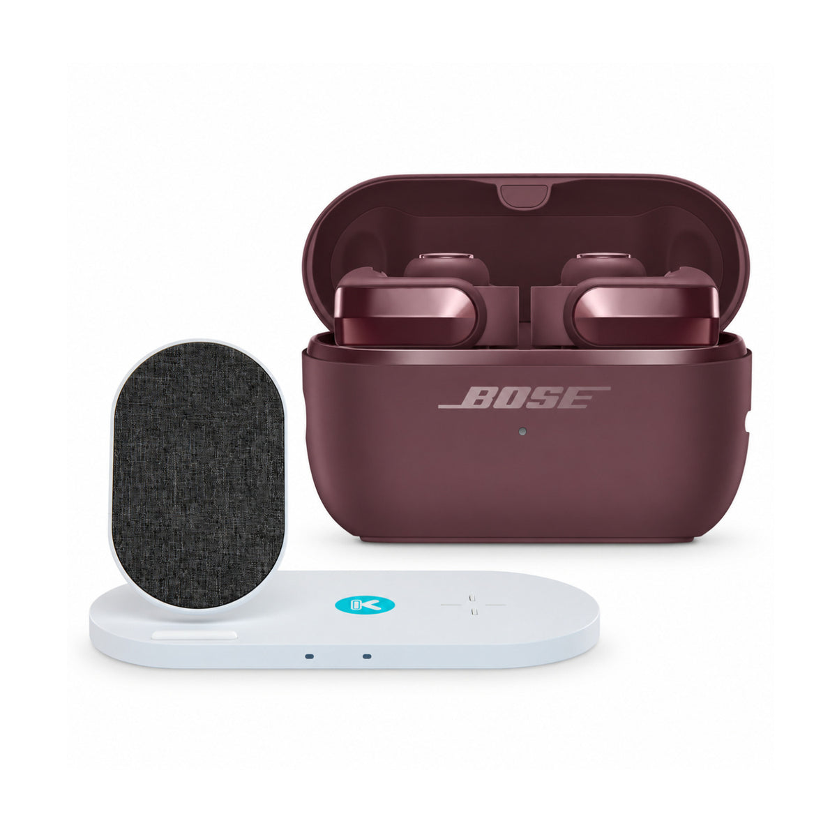 Bose Ultra 2nd Gen Open-Ear Wireless Earbuds (Cherry Chocolate) with Fast Wireless Charging Pad