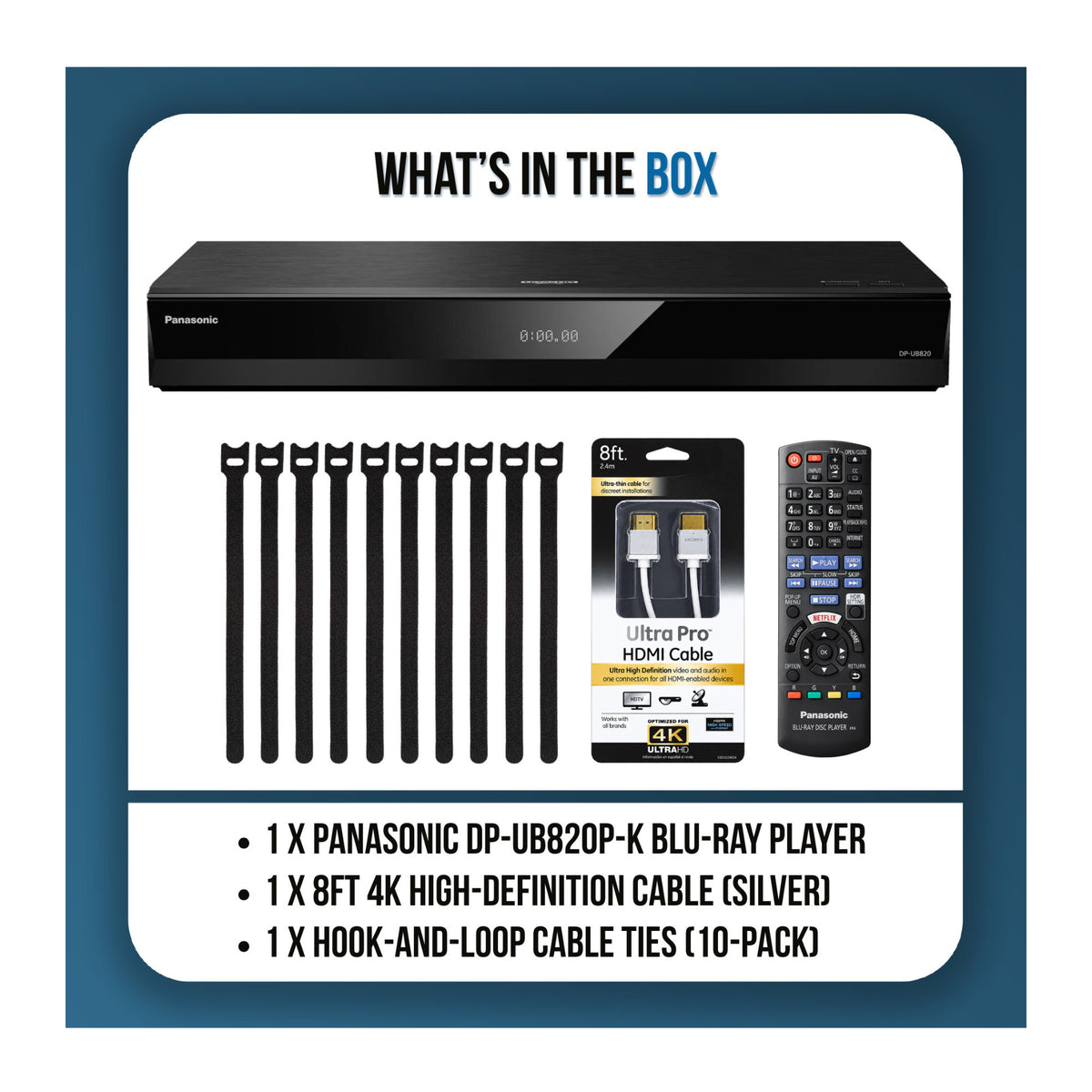 Panasonic DP-UB820P-K 4K HDR Blu-ray Player with High-Definition Cable and Ties