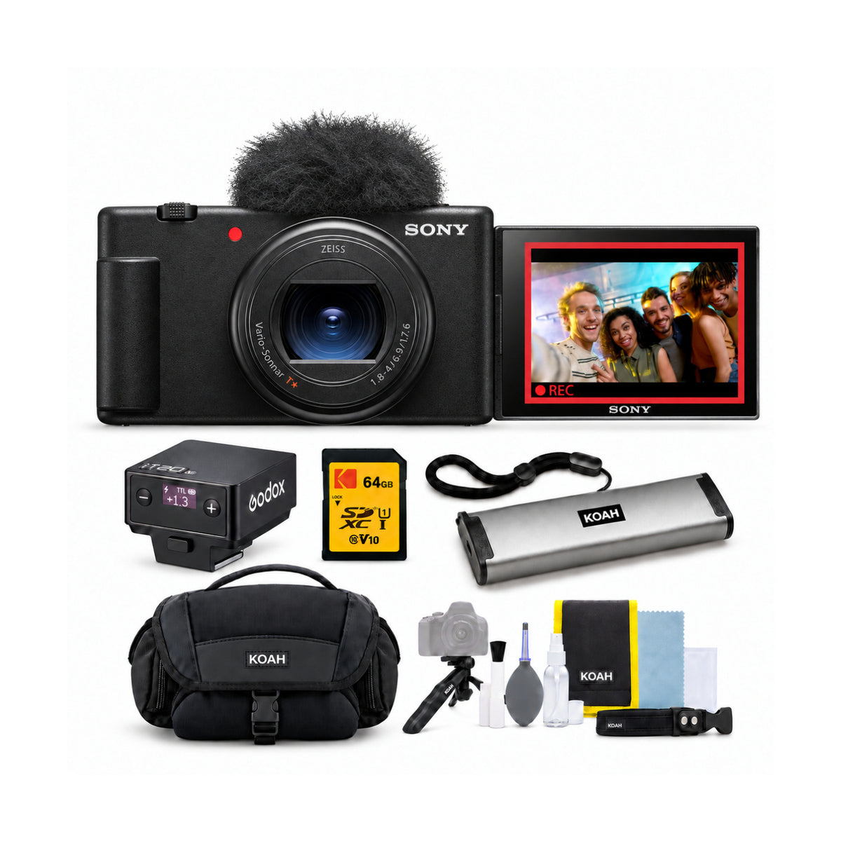 Sony ZV-1 II Vlog Camera (Black) with 18-50mm f/1.8-4 Lens and Mini Flash Bundle