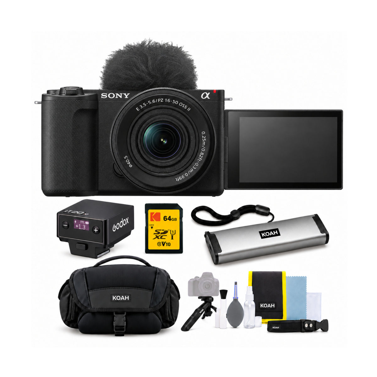 Sony ZV-E10 II Mirrorless Camera (Black) with 16-50mm Lens and Mini Flash Bundle