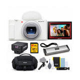 Sony ZV-1 II Vlog Camera (White) with 18-50mm f/1.8-4 Lens and Mini Flash Bundle