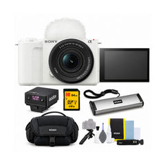 Sony ZV-E10 II Mirrorless Camera (White) with 16-50mm Lens and Mini Flash Bundle