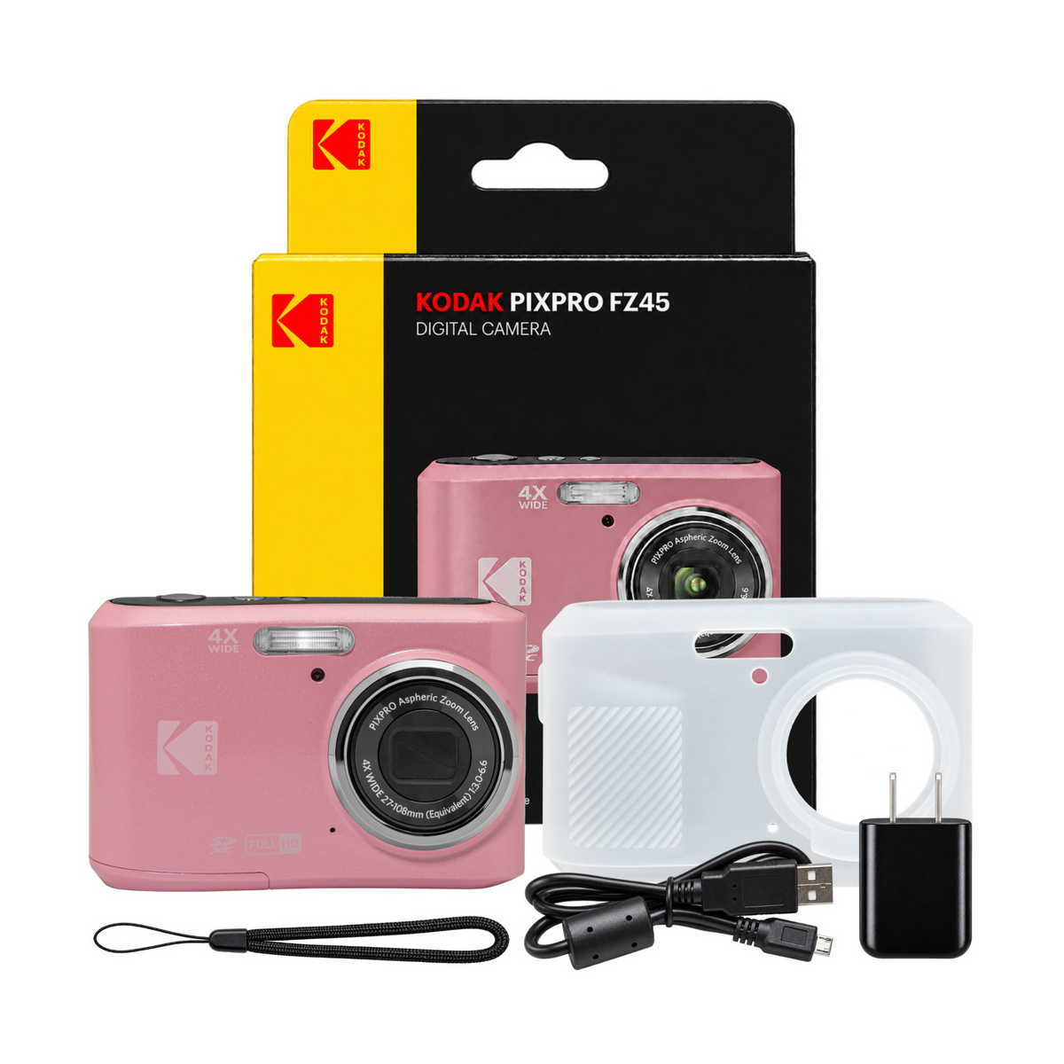 Kodak PixPro FZ45 Friendly Zoom Digital Camera with Silicone Case (Pastel Pink)
