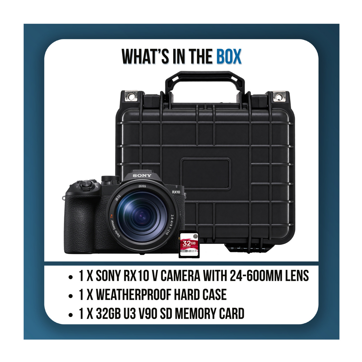 Sony RX10 V 20.1MP 25x Zoom Camera Bundle with 24-600mm Lens, SD Card, and Case