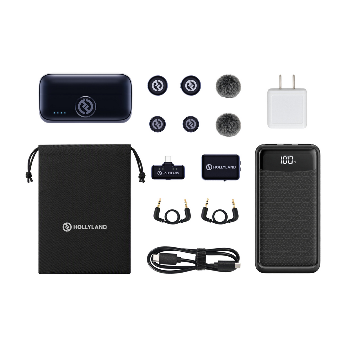 Hollyland LARK M3 Wireless System with 2 TX, 2 RX, Portable Charger, and Adapter