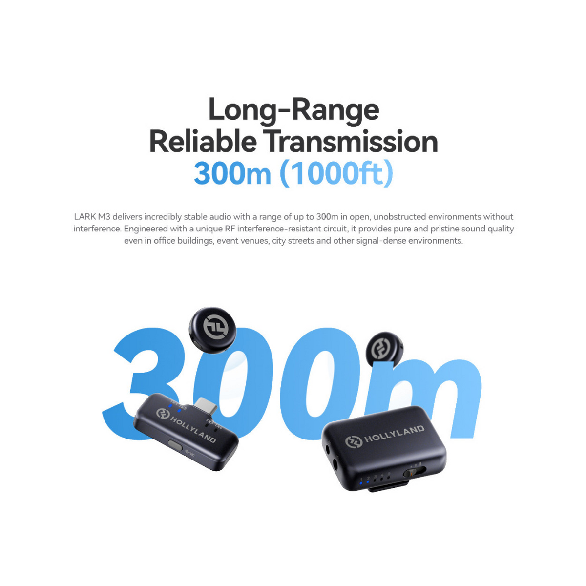Hollyland LARK M3 Wireless System with 2 TX, 4 RX, Portable Charger, and Adapter