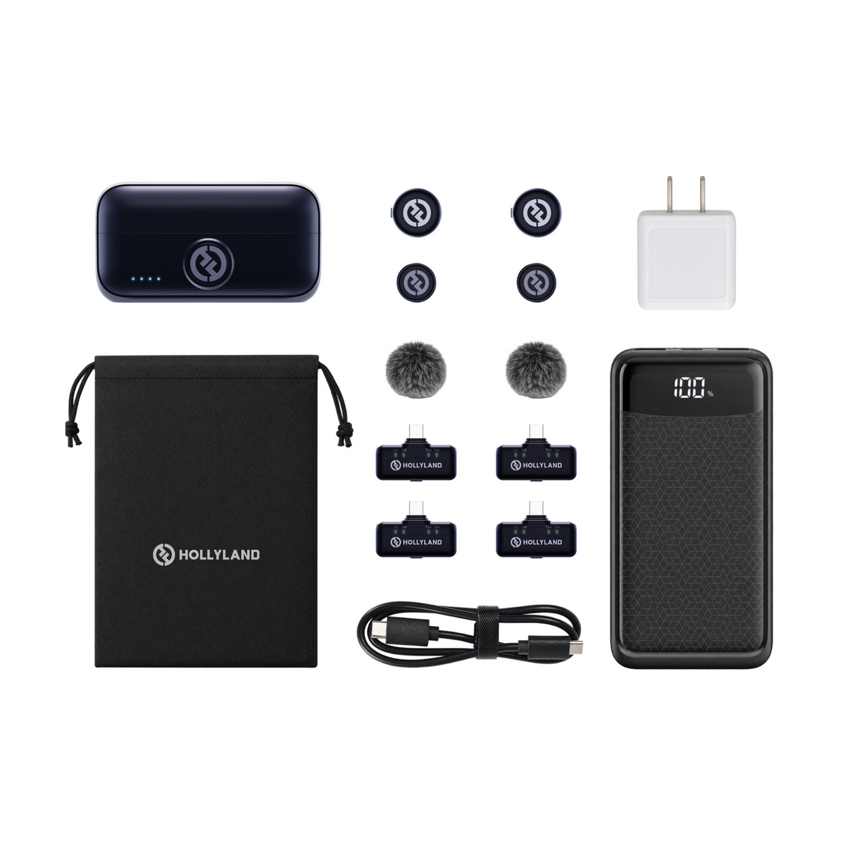 Hollyland LARK M3 Wireless System with 2 TX, 4 RX, Portable Charger, and Adapter