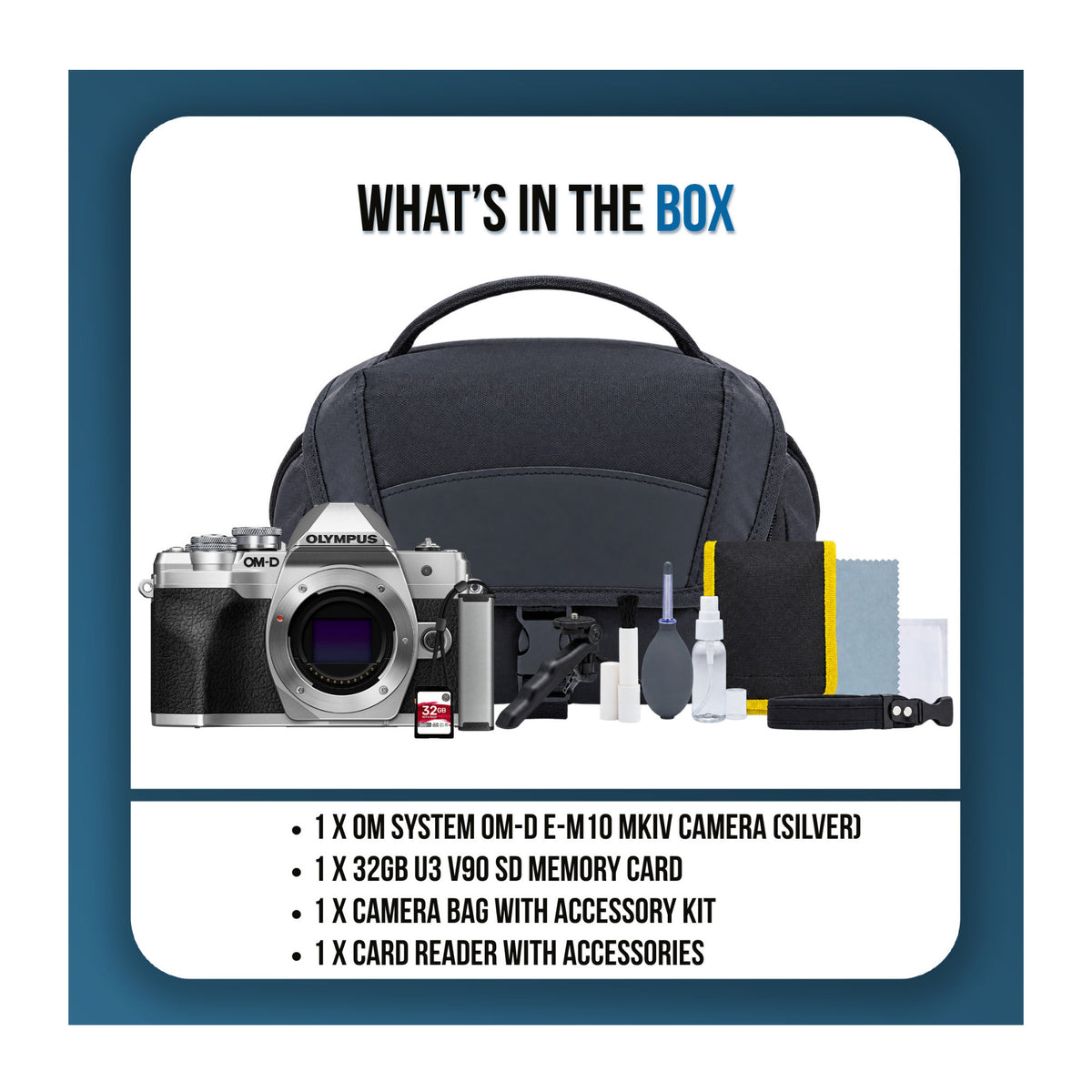 OM SYSTEM OM-D E-M10 MKIV Camera with SD Card, Bag and Accessories (Silver)