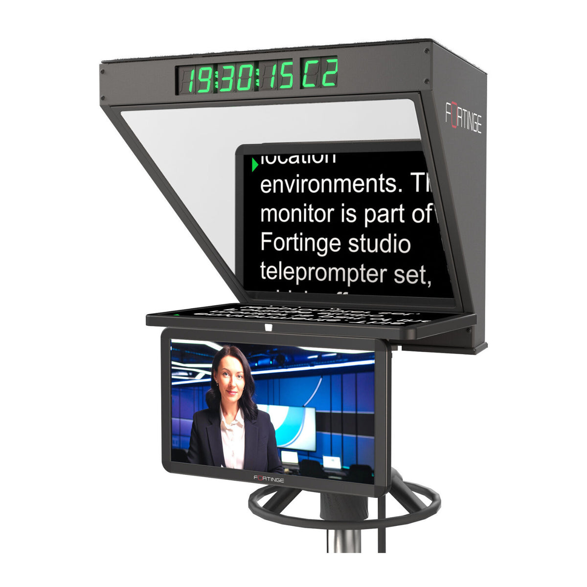 Fortinge ROBO High-Brightness 21 Inch Studio Teleprompter with SDI Input/Output for PTZ Cameras