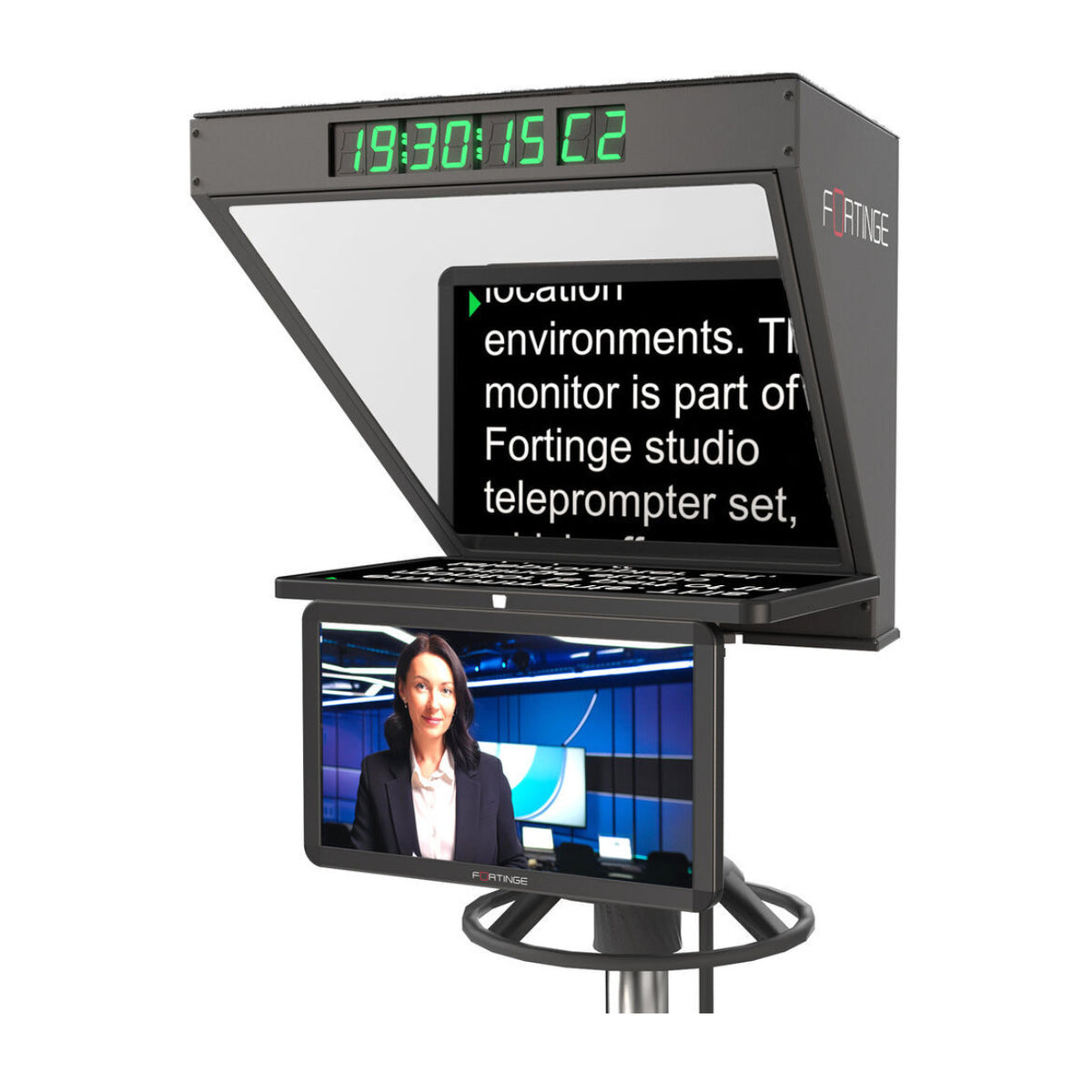 Fortinge ROBO High-Brightness 24 Inch Studio Teleprompter with SDI Input/Output for PTZ Cameras