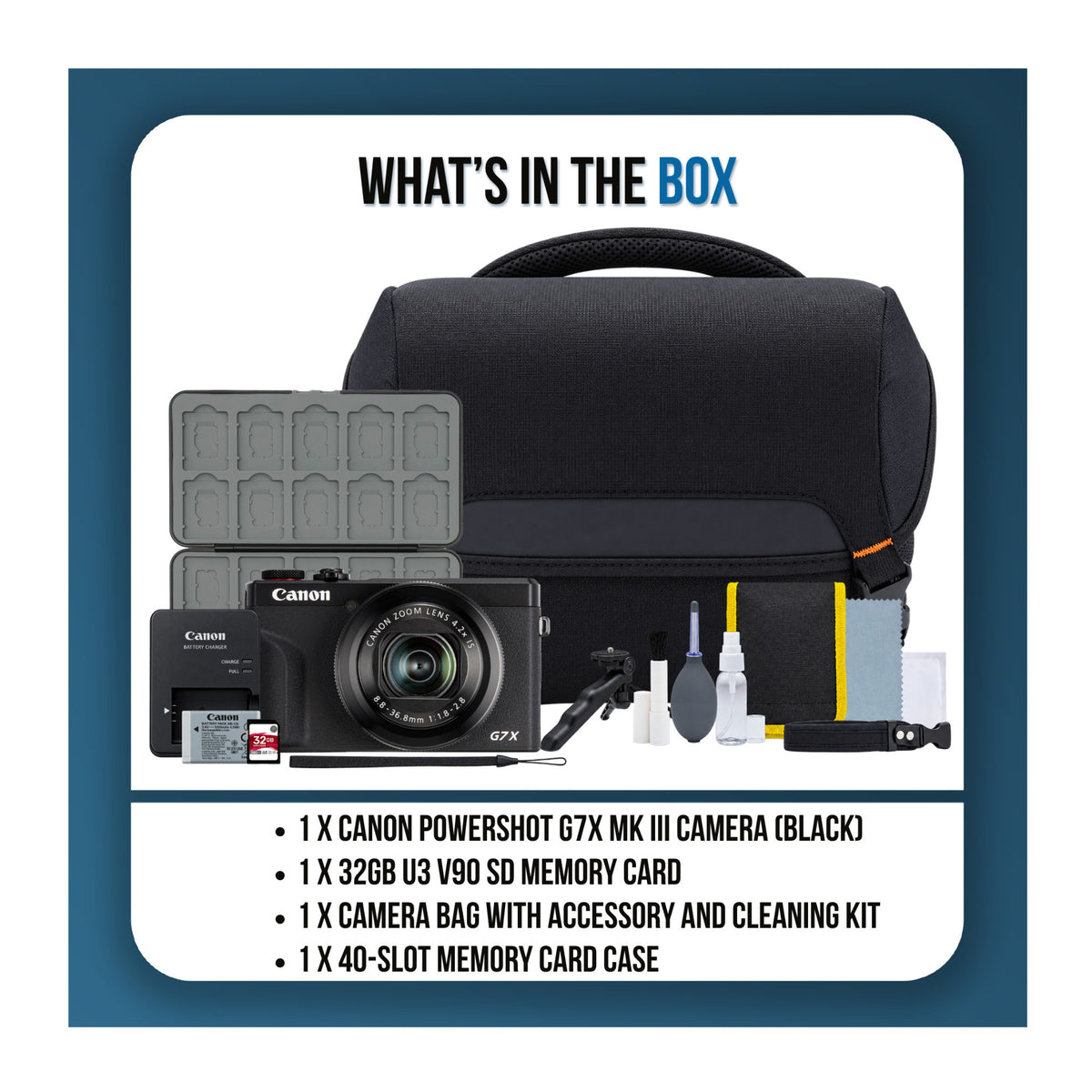 Canon PowerShot G7X MK3 Camera with 32GB SD Card, Bag, Memory Card Case, and Accessories (Black)