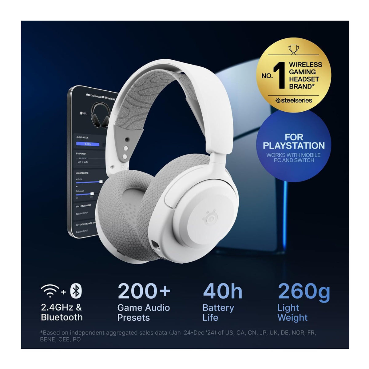 SteelSeries Arctis Nova 3P Wireless Multi-Platform Gaming Headset (White)