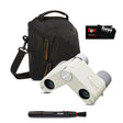 Nikon 4x10D CF 4x Lightweight Pocket Binocular (Ivory White) with Camera Bag and Accessories Bundle