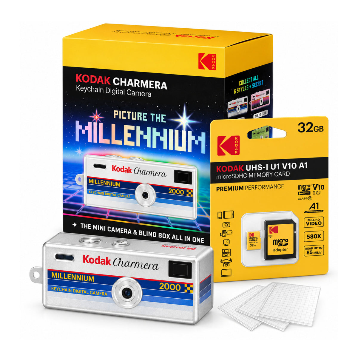 Kodak Charmera Millenium Edition Keychain Digital Camera (Single Blind Box) Bundle with 32GB Card