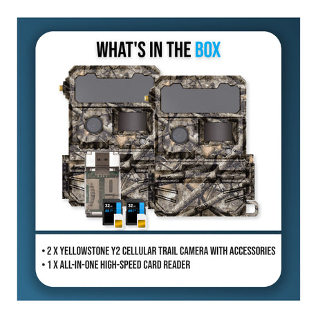 Yellowstone Y2 Cellular Trail Camera Bundle with High-Speed Card Reader, and Accessories (2-Pack) - 9