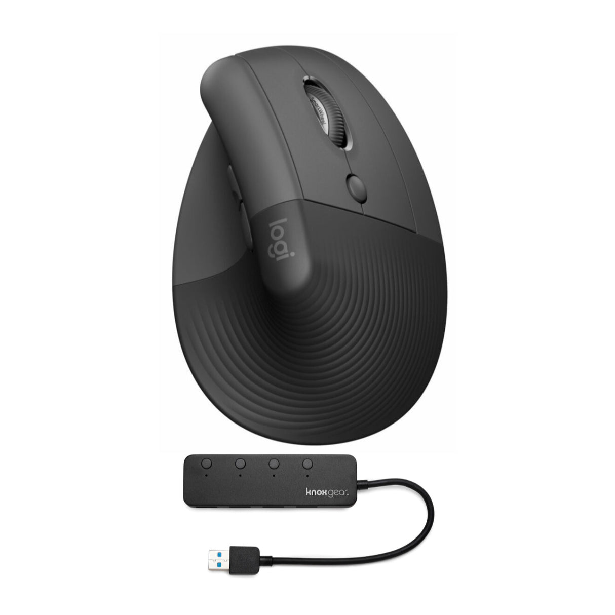 Logitech Lift Vertical Wireless Ergonomic Mouse (Graphite) and Knox Gear 4-Port USB 3.0 Hub