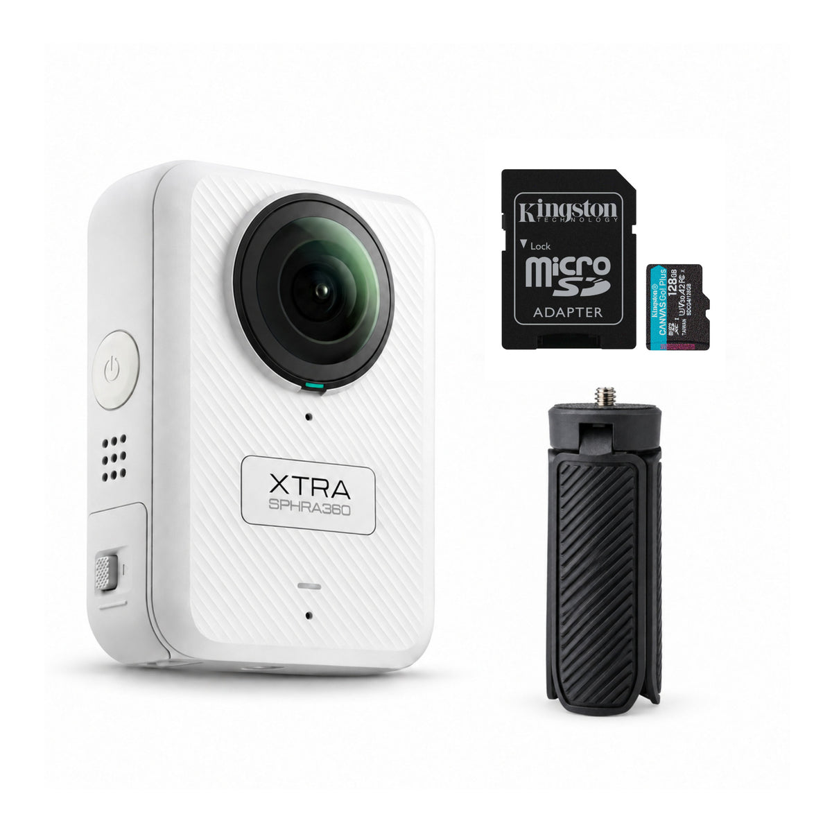 Xtra Sphra360 Action Camera Bundle with Mini 2in1 Tripod and 128GB MicroSD Card