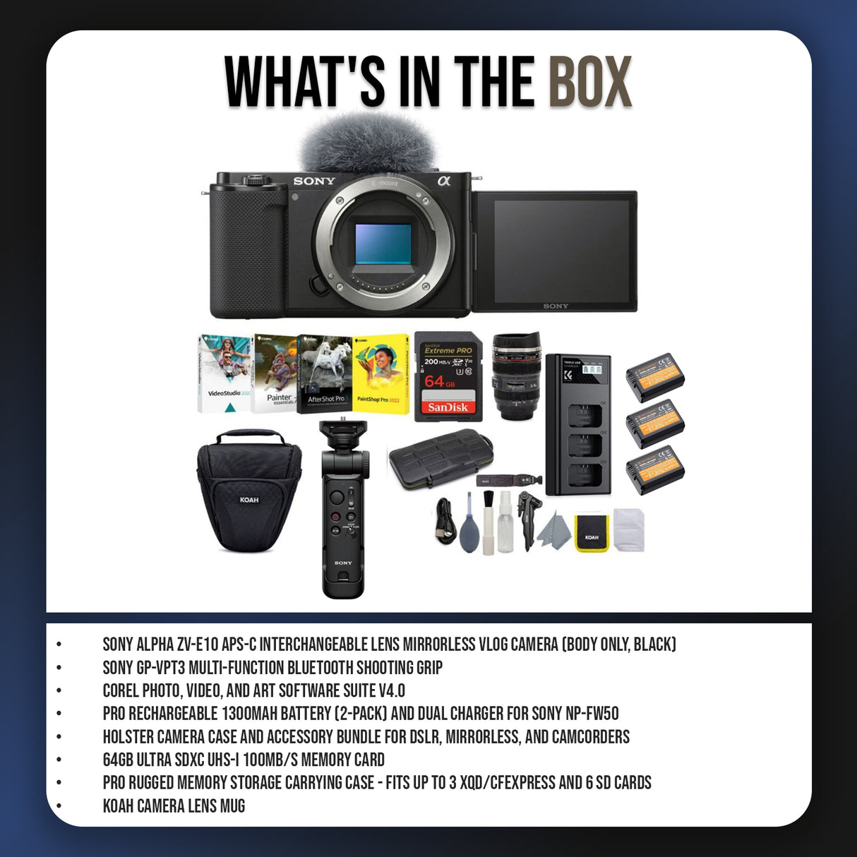 Sony Alpha ZV-E10 APS-C Mirrorless Vlog Camera Body (Black) Content Creator's Bundle