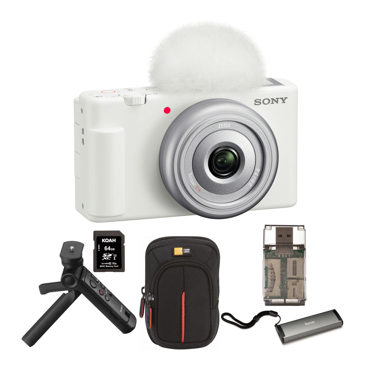 Sony ZV-1F Vlog Camera (White) with Vlogger Shotgun Microphone and Vlogger Accessory Kit bundle
