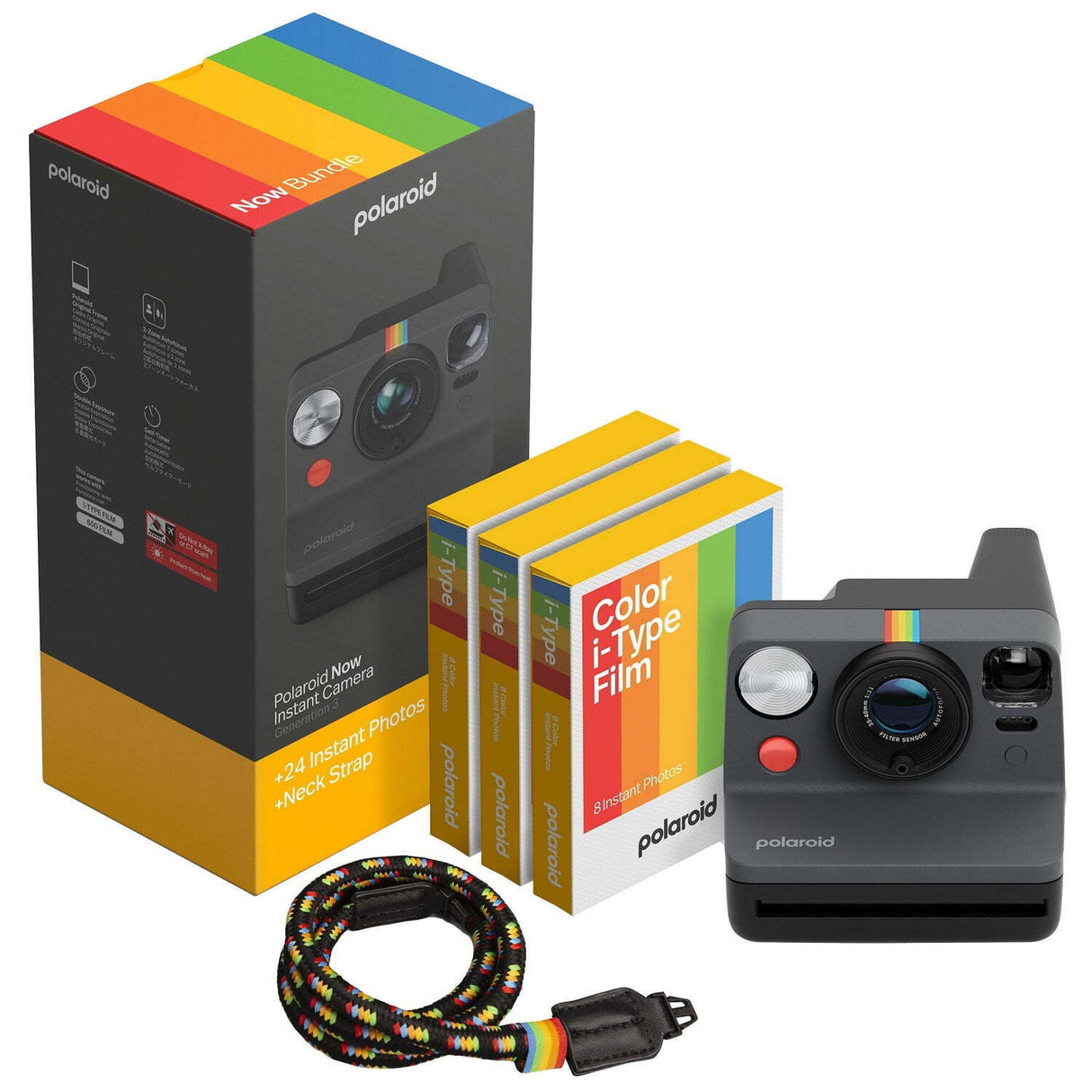 Polaroid Now Generation 3 Analog Instant Camera (Black) with Strap and Film Bundle (24 Photos)
