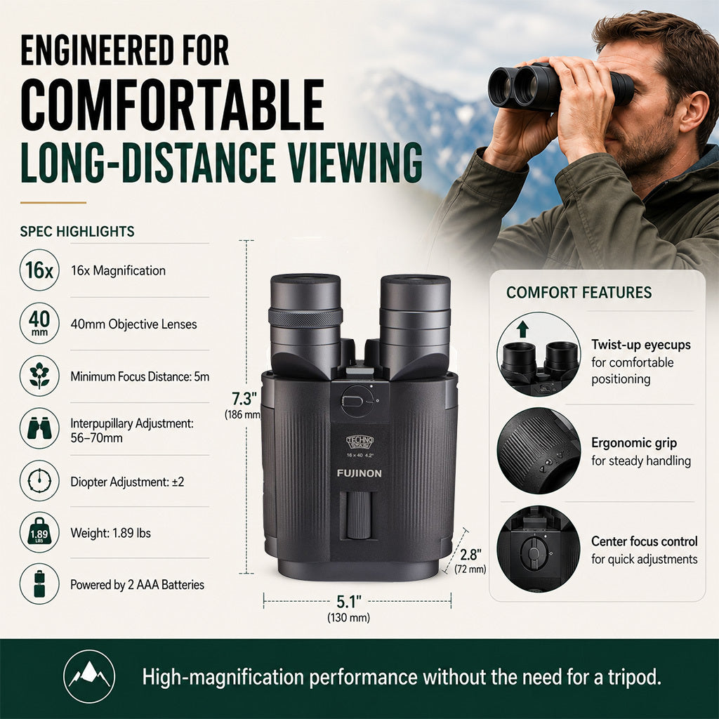 Fujifilm Techno-Stabi TS-L1640 Electronic Stabilized Binocular Bundle with Hard Case and Accessories