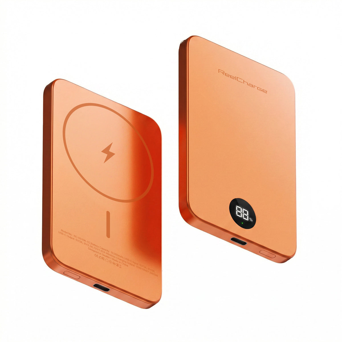 ReelCharge ReelSafe Solid State 5,000 mAh Qi2 Wireless Power Bank (Orange)
