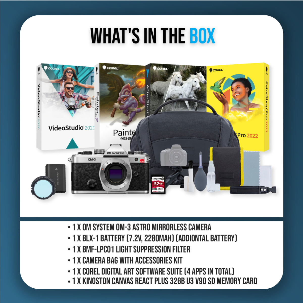 OM System OM-3 Astro Camera Bundle with Filter, Battery, and Accessories