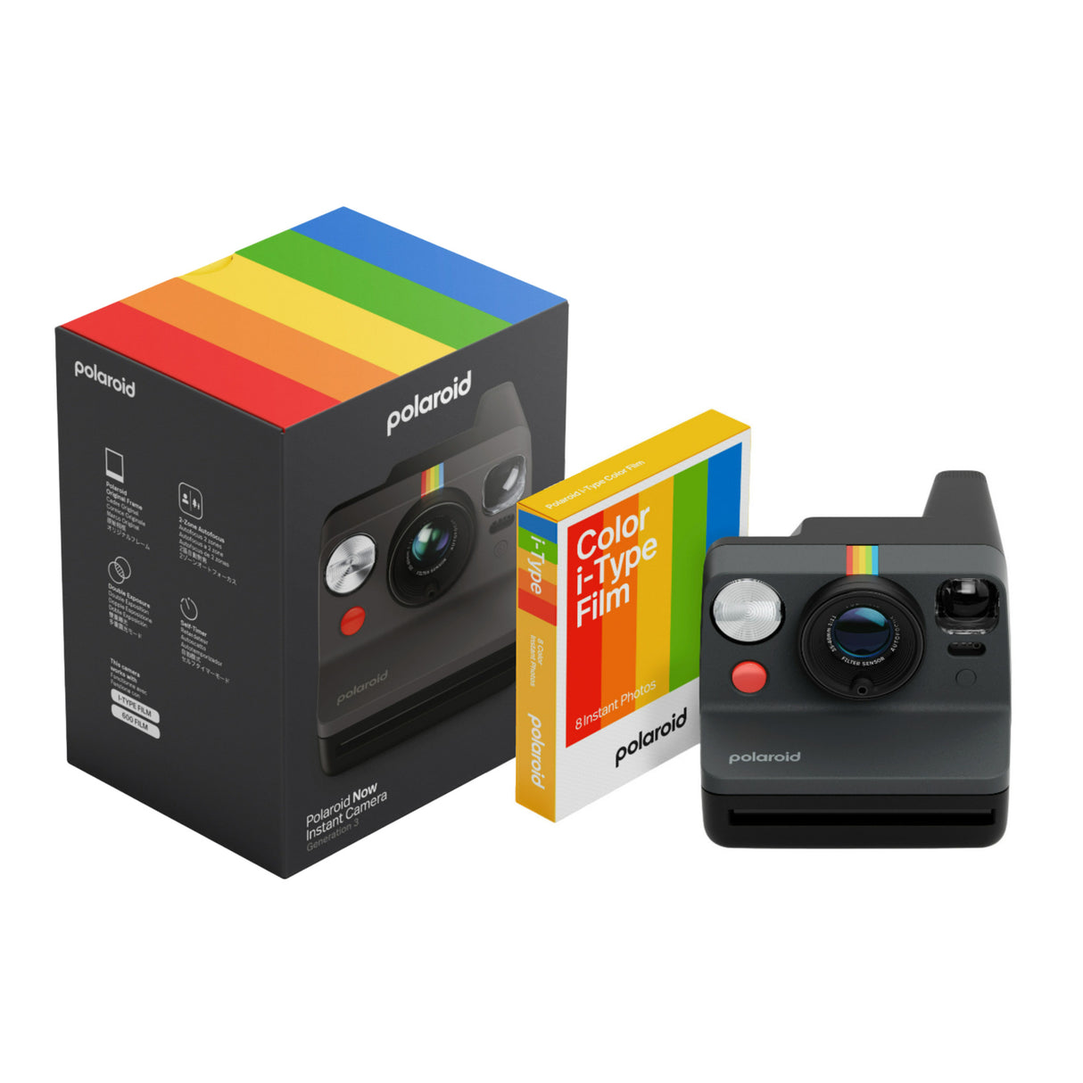 Polaroid Now Generation 3 Analog Instant Camera (Black) and Color Film Bundle (8 Photos)