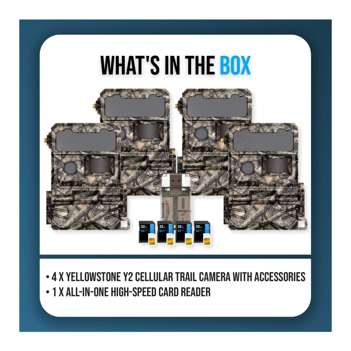 Yellowstone Y2 Cellular Trail Camera Bundle with High-Speed Card Reader, and Accessories (4-Pack) - 9