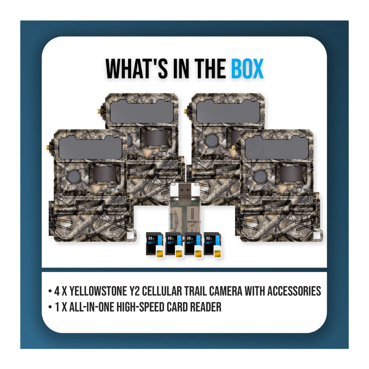 Yellowstone Y2 Cellular Trail Camera Bundle with High-Speed Card Reader, and Accessories (4-Pack) - 9