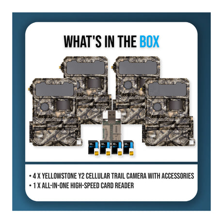 Yellowstone Y2 Cellular Trail Camera Bundle with High-Speed Card Reader, and Accessories (4-Pack) - 9