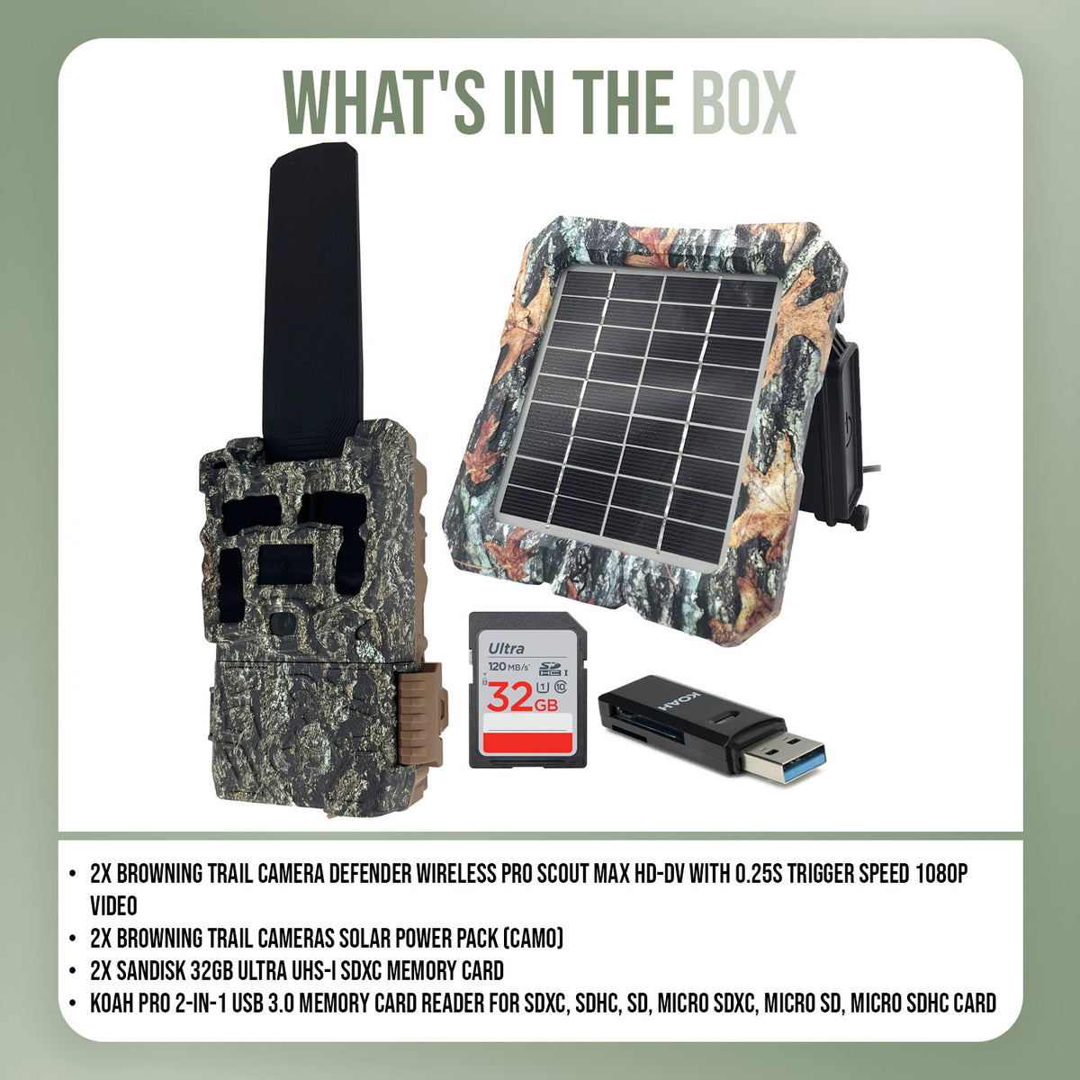 Browning Defender Wireless Pro Scout Max HD-DV Trail Camera (2 Pack) Bundle with Accessories