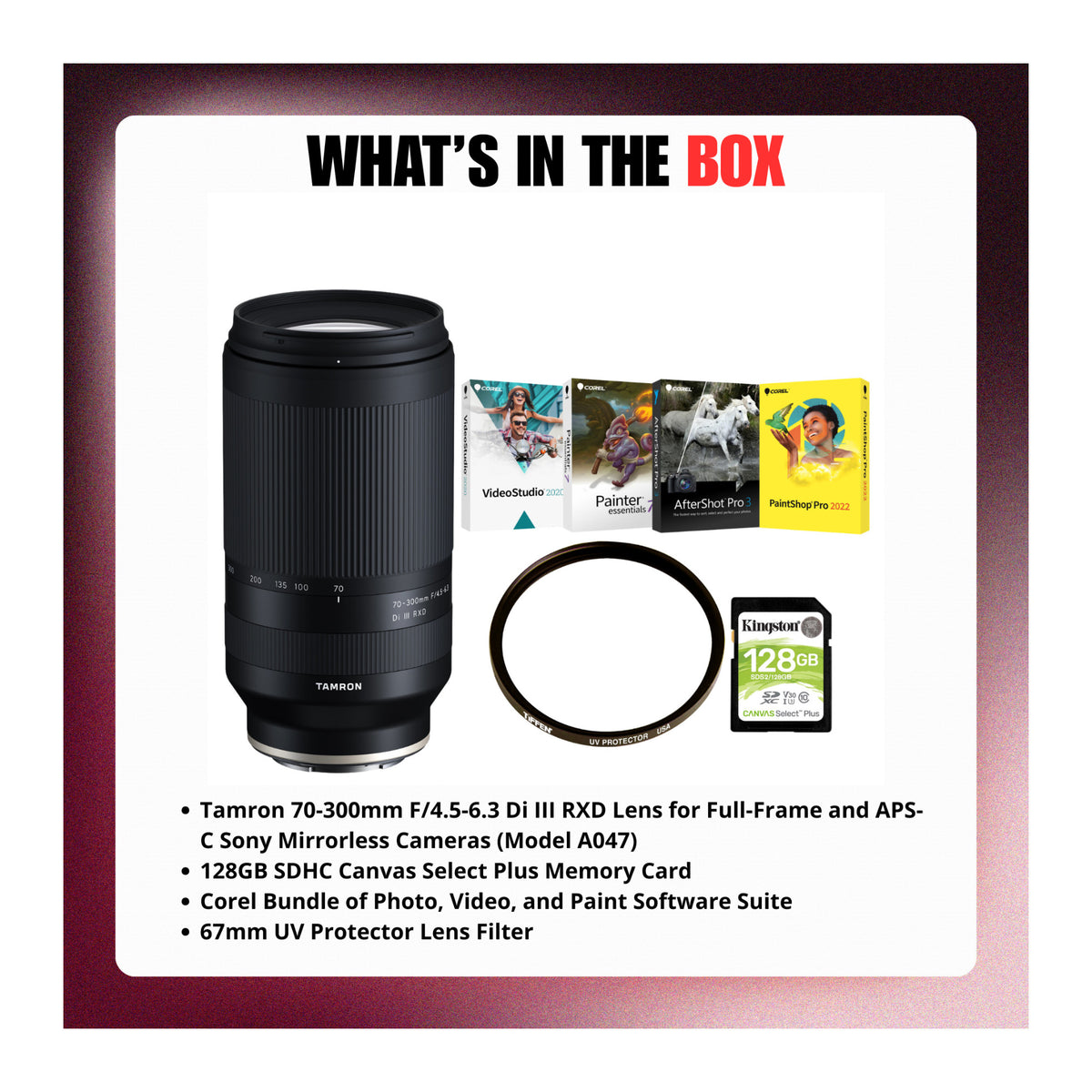 Tamron 70-300mm F/4.5-6.3 Di III RXD Lens (Sony E-Mount) with Accessories Bundle - 9