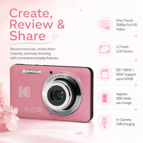 Kodak PixPro Friendly Zoom FZ55 16MP 1080p Full HD Digital Camera (Pastel Pink)
