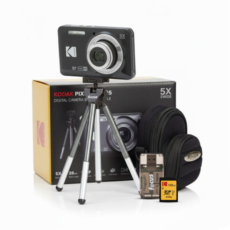 Kodak PIXPRO Friendly Zoom FZ55 Digital Camera (Black) Bundle with 128GB SD Card and Accessories
