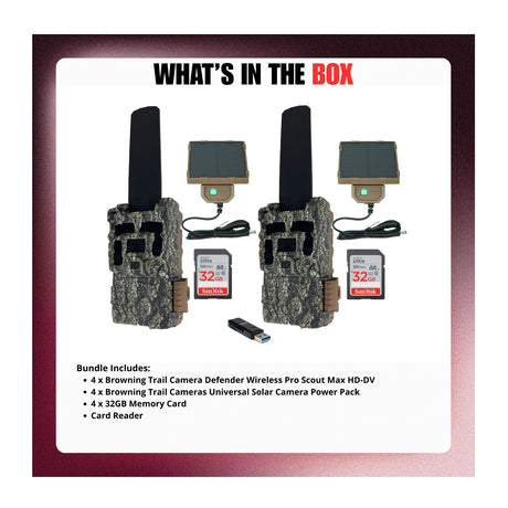 Browning Trail Camera Defender Wireless Pro Scout Max HD-DV (2-Pack) Bundle with Solar Power Pack - 9