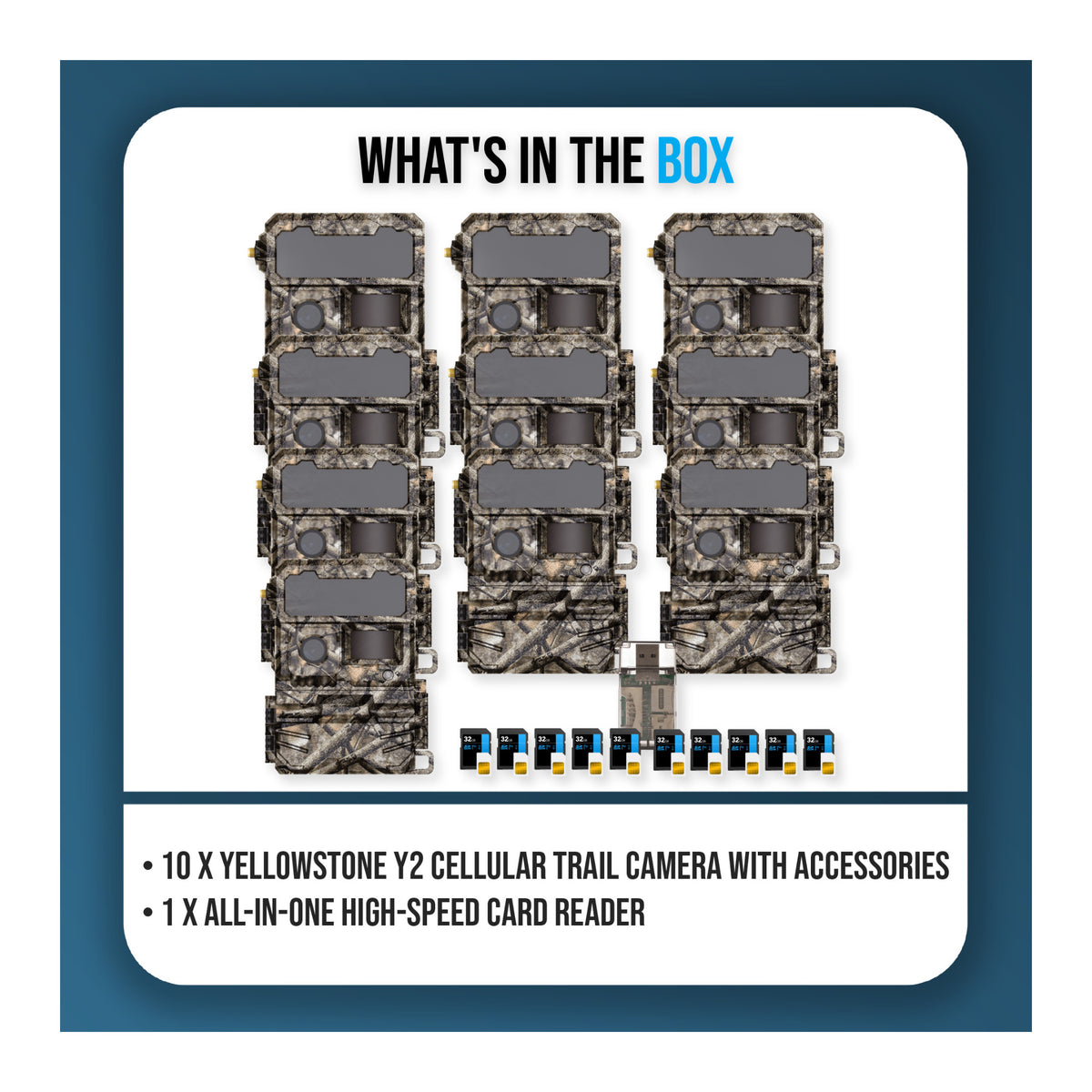 Yellowstone Y2 Cellular Trail Camera Bundle with High-Speed Card Reader, and Accessories (10-Pack) - 9