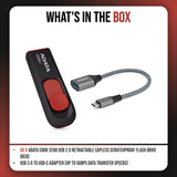 ADATA 32GB USB 2.0 Retractable Flash Drive (Red) (50-pack) with USB-C Adapter