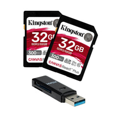 Kingston Canvas React Plus 32GB U3 V90 SD Memory Card with Card Reader Bundle - 1