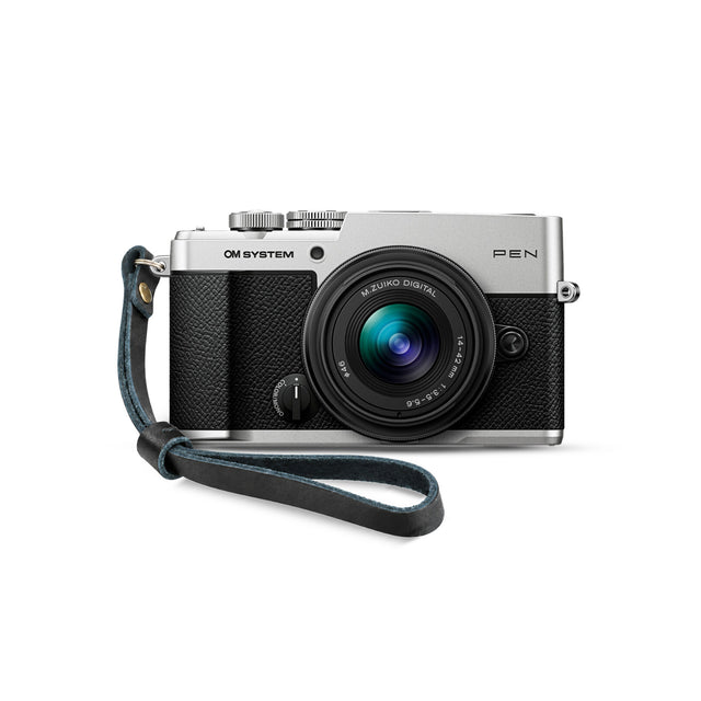 OM System PEN Mirrorless Camera with 14-42mm F3.5-5.6 III Lens and Skinny Wrist Strap (Silver)