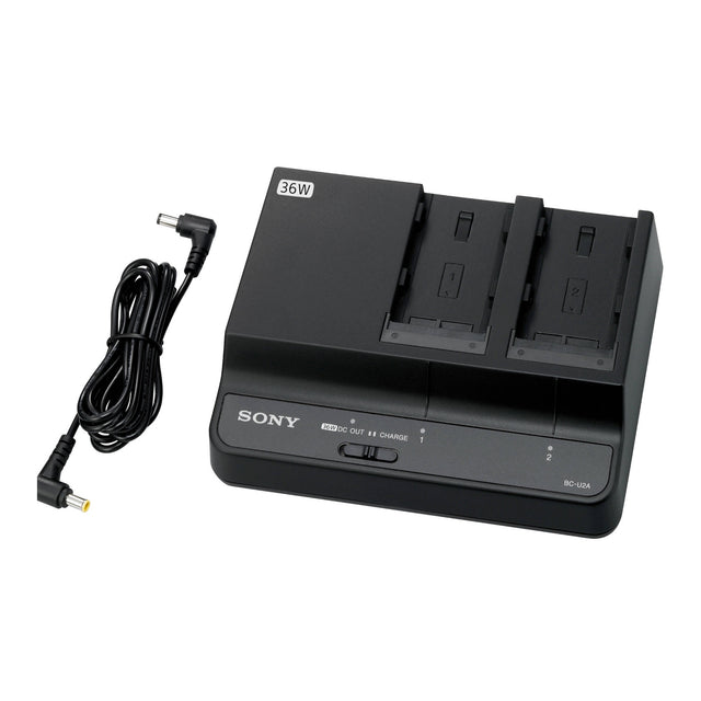 Sony Dual-Bay 36W Battery Charger and AC Adapter for BP-U Batteries with 12V Power Output (Black)-1