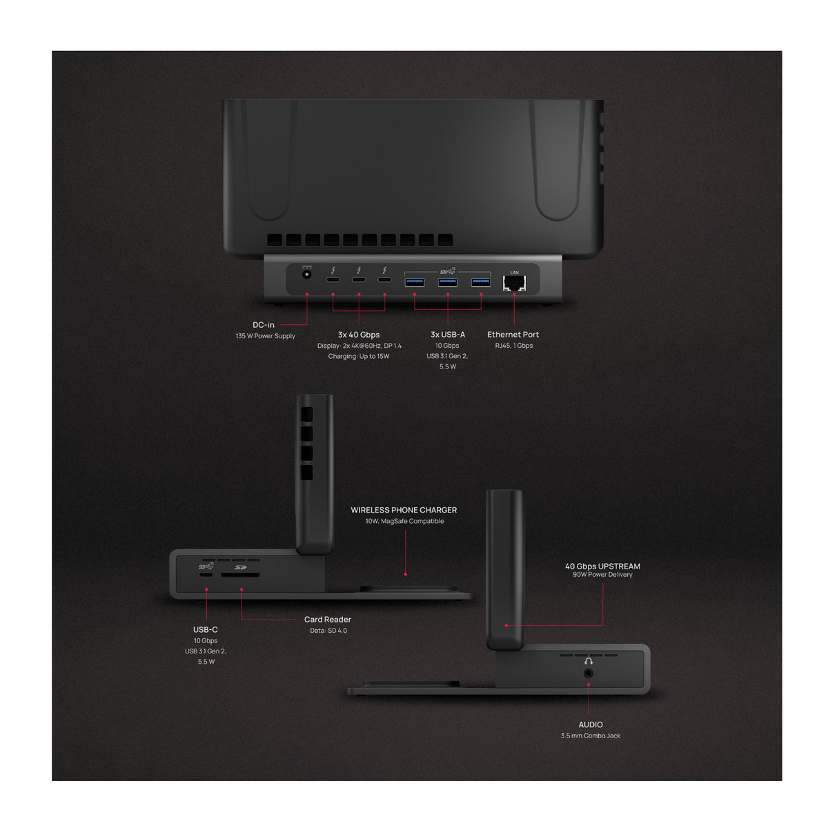 Brydge ProDock Duo TB4 Docking Station Bundle with Adapter Sleeve for 14-Inch MacBook Pro - 7