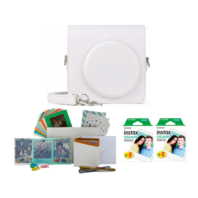Fujifilm SQ1 Instax Square Instant Film Bundle (40 exp) with Case and Photobox Storage Bundle (White)